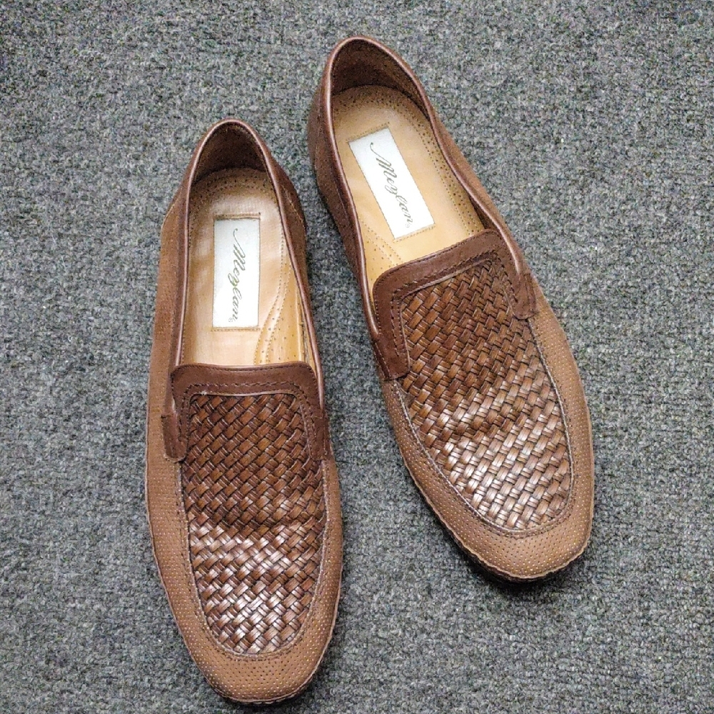 Mezlan Brown Woven Leather Slip-Ons